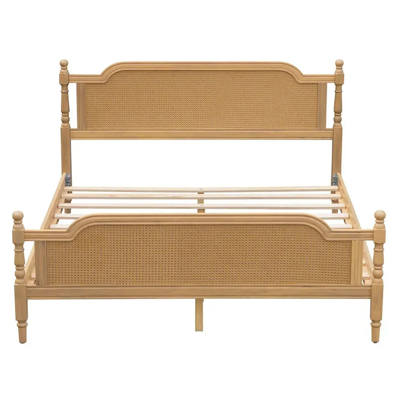 Estructura de cama de ratán, Nogal/Blanco antiguo, King/Queen, Capacidad 2 personas
