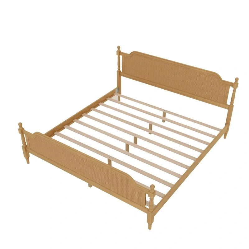 Estructura de cama de ratán, Nogal/Blanco antiguo, King/Queen, Capacidad 2 personas