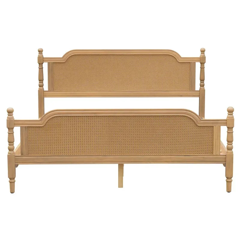 Estructura de cama de ratán, Nogal/Blanco antiguo, King/Queen, Capacidad 2 personas