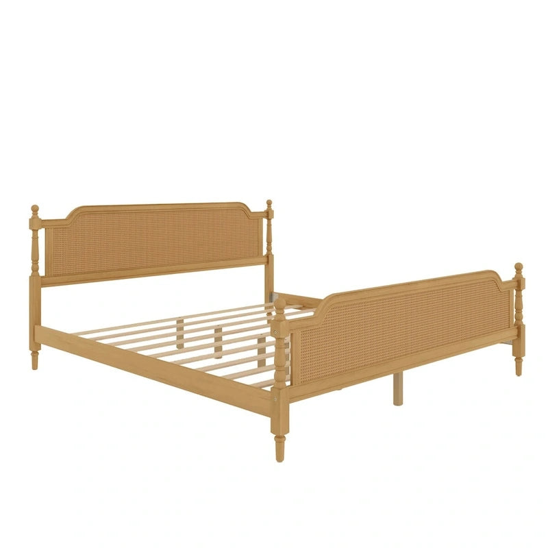 Estructura de cama de ratán, Nogal/Blanco antiguo, King/Queen, Capacidad 2 personas